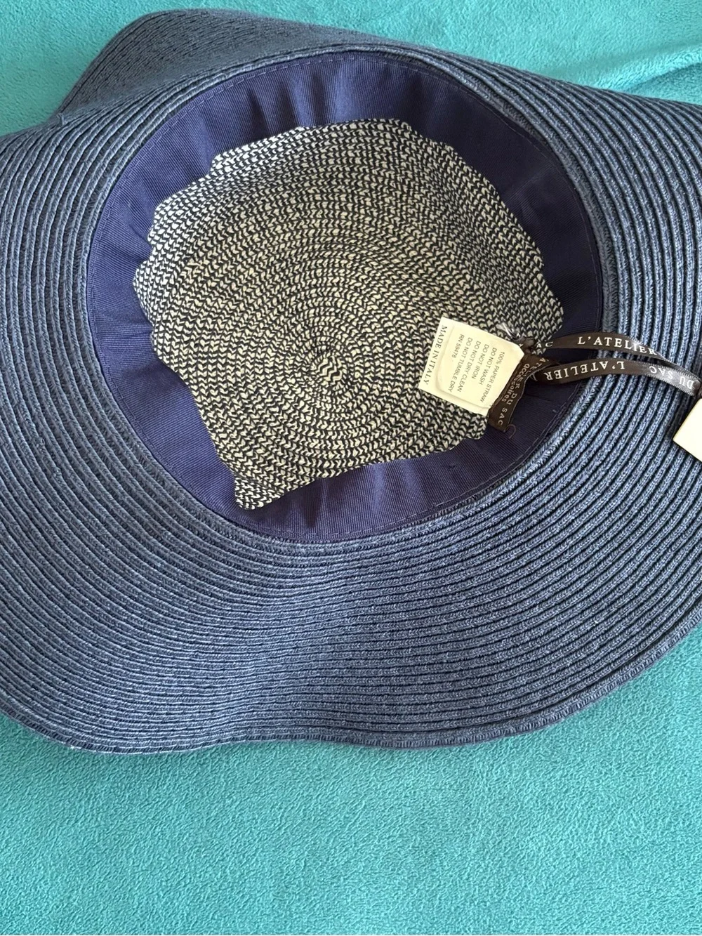 Women’s Navy and Cream Rope-Trim Wide Brim Sun Hat